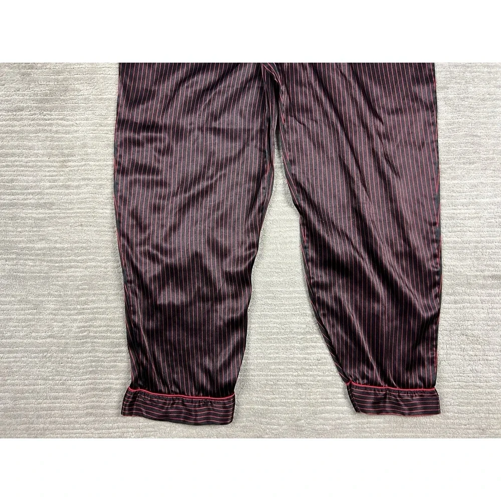 Secret Treasures Pajama Set Womens‎ Large Black Red Pinstripe Satin Long Sleeve